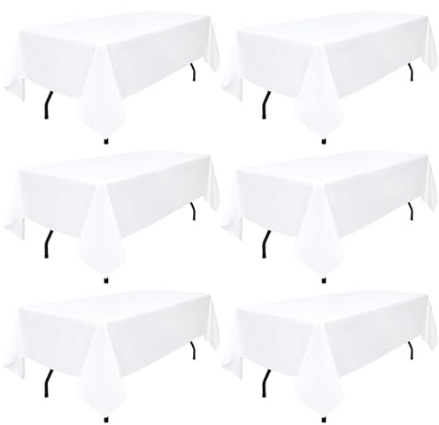 LYAFS 6 er-Pack Weiße Tischdecke 153x260cm (60x102 Zoll) | Rechteck Tischdecke,Hochzeit,Empfang,Bankett,Party,Restaurant,Tischdekoration,Tischschutz,Widerstandsfähig,Waschbar