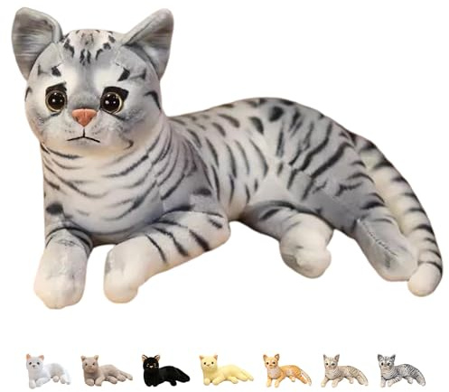 Xiyocadt Kuscheltier Katze, Realistic Plüschtier Katze, Stofftier Puppen, Tierkissen, Weich und flauschig, zum Kuscheln & Spielen, Geschenke für Erwachsene und Kinder (30 cm,schwarz + weiß)
