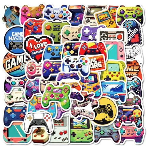 Tourima Gaming Sticker Set 50 PCS, 5×5 cm Vinyl Aufkleber wasserfest – Coole Neon Graffiti Stickerbomb für Laptop, Handyhülle, Fahrrad, Skateboard & Koffer, lustige Sticker für Erwachsene & Teenager