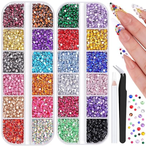 5000Pcs Small Resin Rhinestones for Nail Art, Colorful 2/3MM Flatback Bedazzling Gems, Nail Rhinestones and Gems Crystals Charms for Acrylic Tips Manicure Decor
