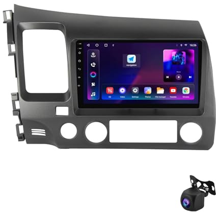 2 DIN Pantalla Radio para Honda Civic 2005-2012 9 Inches Android 15 Coche Pantalla Steering Wheel Controls para, 8 Core 6G+128G