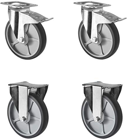 CASCOO SETTPFP200P2G2B32 Rollensatz 2 Lenkrollen mit Feststeller, 2 Bockrollen, Polypropylen, Gummi, Durchmesser 200 mm, Kugellager, Transportrollen, spurlos, Traglast 750 kg (4-er Pack)