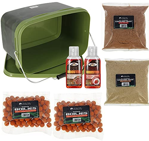 DNA NGT Carp Coarse Fishing Bait Bucket Set - Includes 5L Bucket with 2x Packs of Boilies, 2x Packs of Groundbait and 2x 50ml Liquid Booster (Mixed Flavours)