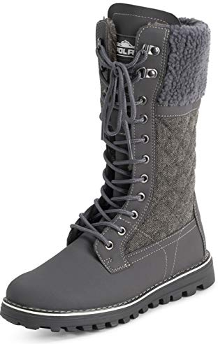 Polar Damen Kunstpelz Warm Thermal Wasserdicht Draussen Gehen Schnee Winter Gummisohle Wadenstiefel - Grau Textil - UK6/EU39 - YC0612