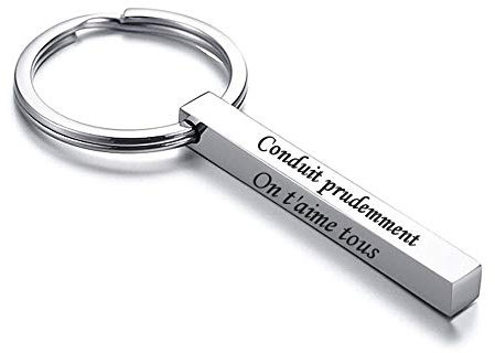 Porte-clés Personnalisable Barre 4 Faces Gravure Laser Cadeau Original Unique Personnalisé Prénom Message Acier Inoxydable Fête Anniversaire Identité Date Citation Crémaillère Coordonnées