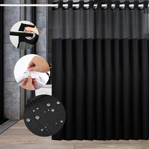 ARGIGU Rideau de douche à tissage gaufré sans crochets avec doublure à clipser Noir g