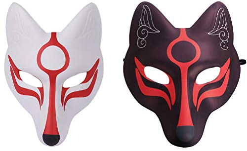 VALICLUD Fuchs Maske Erwachsene Gesichtsmaske Halbmaske Japanische Kabuki Kitsune Cosplay Kostüm Maske für Maskenball Karneval Fasching Mottoparty Maskerade Theater Verkleidung 2 Stück