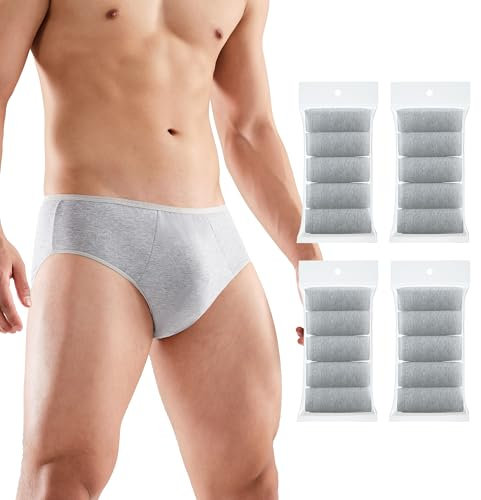 20 Paquets De sous-VêTements Jetables en Coton pour Hommes Culottes Portables pour Voyage Fitness HôTel Spa SéJours à L'HôPital(Gris,S)