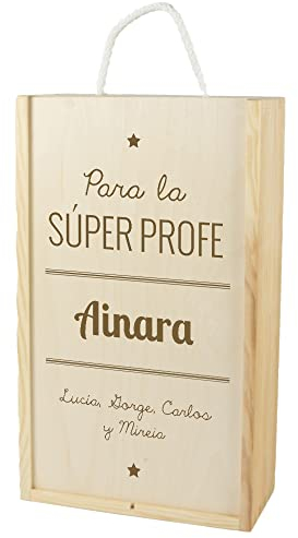 CALLE DEL REGALO Caja de madera para dos botellas, personalizada para 'Superprofes'