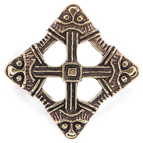 WINDALF Mittelalter Fibel VIKING CROSS 3.7 cm Schutzsymbol Brosche Wikingerschmuck Bronze