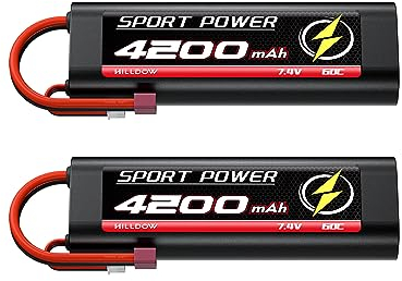 Hilldow M38 RC Batterie 2S LiPo 4200mAh 7.4V avec Prise Deans T, 2 Packs Hardcase Batterie Lipo Rechargeable pour RC Cars Camion Buggy