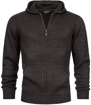 Indicode Herren INGage Strickjacke mit Stehkragen und Reißverschluss | Cardigan Feinstrickjacke für Männer Charcoal Mix, L