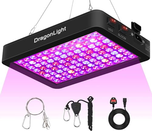 DragonLight 2024 Upgraded BW1000 LED Grow Lights Double Chips Full Spectrum with 3-Metre Cable for Greenhouse and Indoor Plant Veg and Flower Growing[Black]
