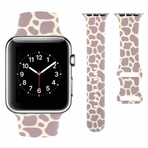 Vozehui Kompatibel für Apple Watch Silikon Armband 49mm 45mm 44mm 42mm, Kuh Leopard Zebra Animal Print Soft Sport Band Kompatibel mit iWatch Apple Watch Armband SE Serie 9 8 7 6 5 4 3 2 1, Kuh Druck