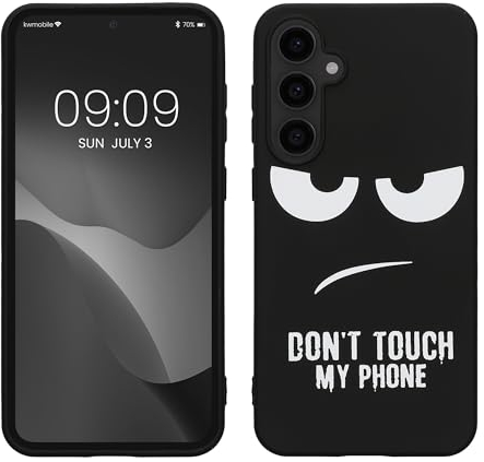 kwmobile Hülle kompatibel mit Samsung Galaxy S23 FE - Handyhülle Silikon Case - Don't Touch My Phone Weiß Schwarz