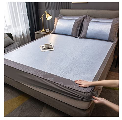 LSYHHXC Hochwertiges, Besticktes Sommer-Spannbettlaken-Set, waschbare Abkühl-Sommermatte for Bett, Queen-Size, kaltes Gefühl, Mesh-Kühlmatten 66(Color:5,Size:180x200cm 3 pcs Set)