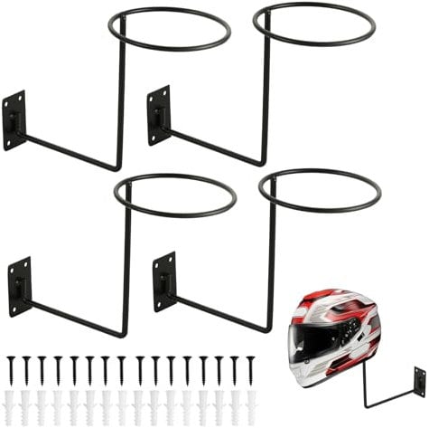 DASBET Motorcycle Helmet Holder 4 Pack Helmet Display Rack Heavy-Duty Helmet Hanger Stand Wall Mounted Helmet Display Hook for Motorcycle, Bike, Football, and Flight Helmets