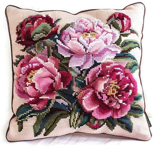 LFYNIORS Kreuzstich Kissen Set Blume Stickkissen mit Muster 45X45cm Stickpackung Stickset Kreuzstich Kissen zum Basteln Stickkissen Stickpackung mit Vorgedruckt Kreuzstichmotiv