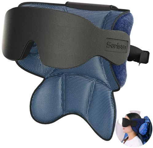 SARISUN Reisekissen für Flugzeuge, Flugzeugkissen mit Schlafmaske, 360° Nackenstützkissen, tragbare Reise-Essentials, verstellbare Kopfstütze für Sitze ohne Kopfstütze, Meliertes Blau