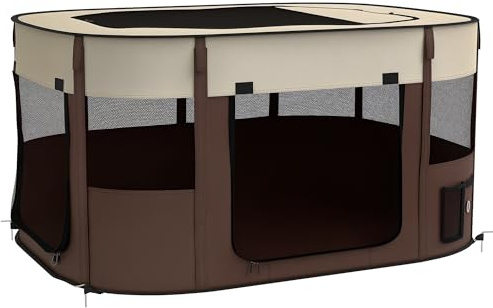 PawHut Parc pour Chien Animaux en Tissu Oxford Pliable 114x89x59cm Marron