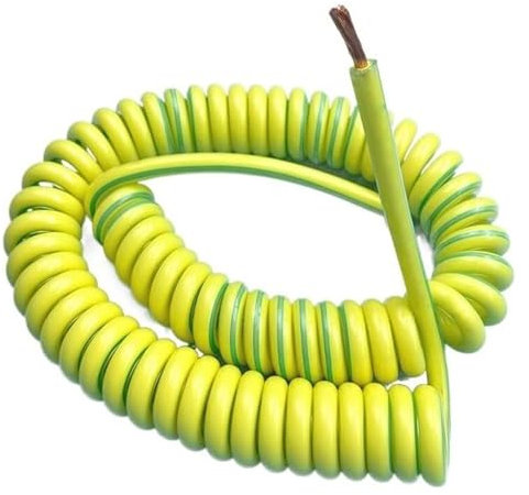 Cavo elettrico a spirale bobina retrattile, -1PC Cavo a spirale a molla Giallo-Verde Cavo di terra Cavo unipolare restringibile Filo di rame Filo telescopico Estensibile 1 metri(18awg 0.75mm*2m)