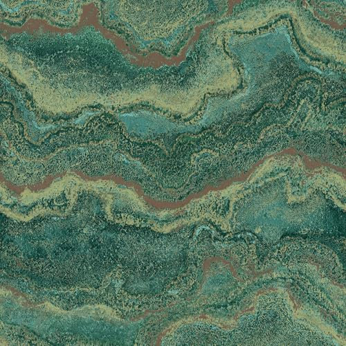 World of Wallpaper Mila Marble Textured Heavyweight Vinyl Wallpaper for Modern Elegant Bedrooms Feature Walls Living Rooms in Emerald Green/Gold (WOW164)