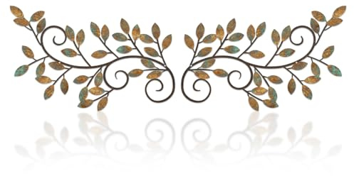 ESTART 2 Stück Metall Baum Blatt Wanddekor, Rostige | Olivenzweig Blatt Wandkunst Ornament Wandbehang Schild für über Tür, Wohnzimmer, Büro, Innen- und Außendekoration