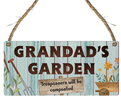 Grandad's Garden - Humorous Wooden Plaque | Perfect Thank You & Birthday, Gift for Grandad Size Options Shed Sign or Green House Inside Use (Large: 29 cm (W) × 13.5 cm (H))