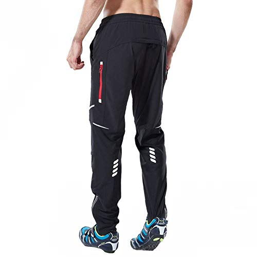 Ynport Crefreak Soft Cycling Trousers Mens MTB Mountain Bike Trousers Sport Running Long Pants Windproof Cycle Trousers Riding Bike Wear with Zip Pockets, Black, XXL