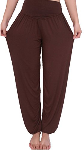 MEISHINE® Donna Modal Elastico Yoga Pantaloni Harem - Fitness, Pilates, Danza, Workout, Sportivi, Jogging (L, Marrone)