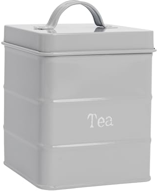 Harbour Housewares Metal Tea Canister - Grey - Pack of 1 - Vintage Metal Kitchen Storage Loose Tea Caddy Preserve Food Tin Bin Container Jars Airtight Lid