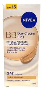 NIVEA BB Crema Giorno 5in1 Light SPF 15 2 x 50 ml, Crema colorata viso idratante 24h, BB cream con Pigmenti Naturali e Olio di Jojoba, Skincare per toni di pelle chiari e tutti i tipi di pelle