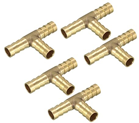 sourcing map 5stk.Messing Schlauchverbinder Kupplungsstecker 3 Wege T Verbinder Wasser Kraftstoff 10mm