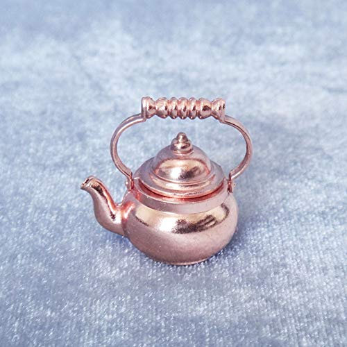 Egurs Dollhouse Miniature Bouilloire Cuivre 1:12 Accessoire de Cuisine de Maison de Poupées (Or Rose)