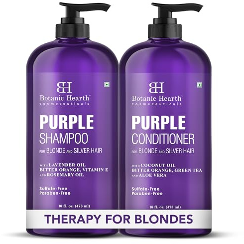 Botanic Hearth Purple Shampoo & Conditioner Set, 473 ml Each | Enriched With Lavender Oil Helps Tone Blonde| Silver & Grey Hair While Enhancing Highlights | Sulfate & Paraben Free