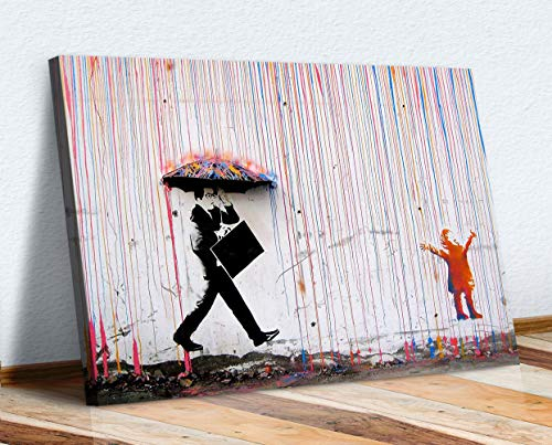 CanvasArtShop Banksy Leinwanddruck, Straßen-Wandkunst, Kunstdruck, farbiger Regen, 76 x 50 cm