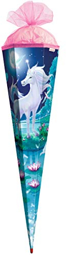 ROTH Schultüte groß Mondschein-Einhorn 85 cm - 6-eckig Rot(h)-Spitze Tüllverschluss - Zuckertüte
