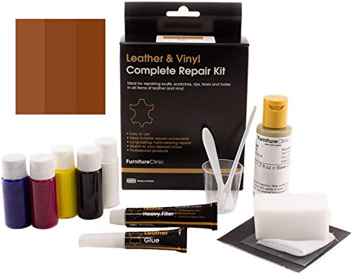 Furniture Clinic – Komplettes Lederfarbe und Reparatur Set - für Kratzer Abschürfungen Risse Brüche Ausbleichungen – Für Leder Autositze, Sofas, Bekleidung, Schuhe und Taschen (Mediumbraun)