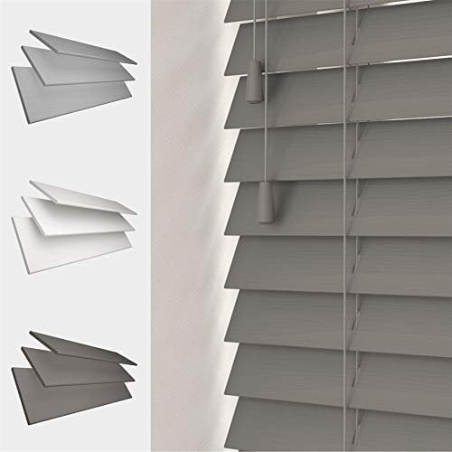 FAUX WOOD GRAIN VENETIAN BLINDS 50MM SLATS TRIMMABLE EASY FIT OFFICE HOME [Dark Grey, 60cm Width x 120cm Drop, String]