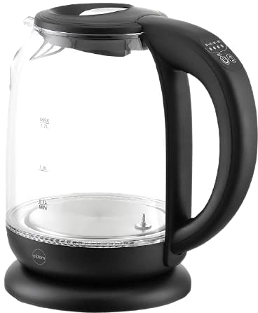 eldom C510c Glas Wasserkocher mit Temperatureinstellung (40°C-100°C) | 1,7 Liter Kapazität | Warmhaltefunktion | Teekocher mit 2000W Leistung und LED Beleuchtung | 360°-Sockel | Kalkfilter | Schwarz