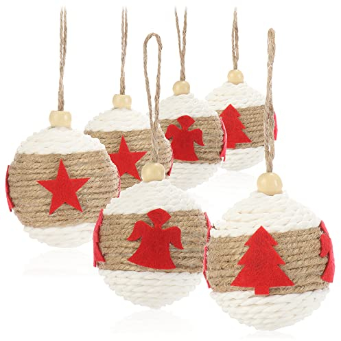 COM-FOUR® 6x Palline Decorazioni per albero di Natale con rivestimento in tessuto, Ø 6 cm (bianco/marrone/rosso)