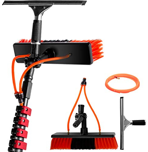 VEVOR Kit de Poste Alimentado por Agua 7,2 m Cepillo Alimentado por Agua Manguera de Agua 0,8 mm x 8 m Poste de Limpieza de Paneles Solares Ventanas Ángulo Ajustable Cabezal de Cepillo 30 x 7 x 10 cm