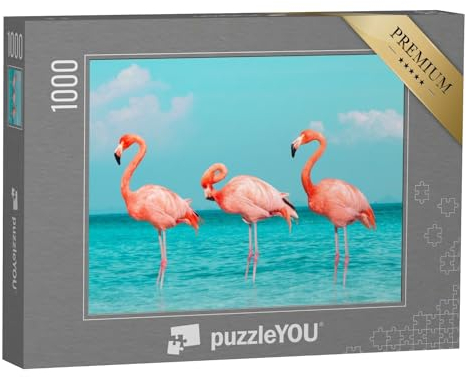 puzzleYOU: Puzzle 1000 Teile „Flamingos im blauen Meer“ – aus der Puzzle-Kollektion Flamingos, Tiere in Savanne & Wüste, Exotische Tiere & Trend-Tiere