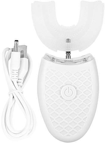 Electric Sonic Toothbrush - U-Shaped Adult Toothbrush for Teeth Whitening, 360° Smart Automatic Cleaning with Food Grade Silicone Brush Head (White)