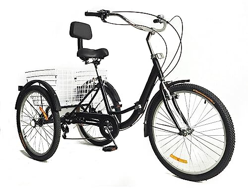 SHZICMY 61 cm (24 Zoll) faltbares Dreirad für Erwachsene, 7 Gänge, Cruiser, Trike, 3-Rad-Fahrrad, mit Einkaufskorb, 3-Rad-Senioren-Cruise-Trike, verstellbar für Einkaufen, Outdoor-Sportarten, Picknick