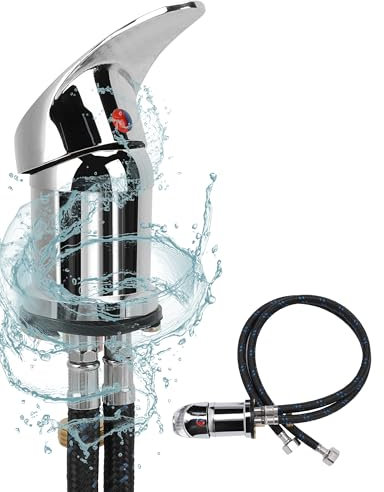 Grifo con Manguera para Lavabo, grifo lavacabezas peluqueria, Monomando Lavabo Cromado - Alcachofa de Mano con Manguera, grifo de peluqueria - para Peluquería, Cocina y Baño, Grifo lavabo
