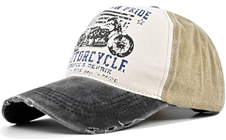 YULOONG Vintage Baseball Cap Washed Denim Trucker Cap Motorrad Print Muster Outdoor Sonnenhut 100% Baumwolle für Herren Damen B