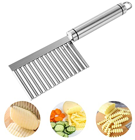 Vicloon Coupe Pomme de Terre, Couteau Ondulé à Frites, Coupe Patate, Couteau Ondulé en Acier Inoxydable, Coupe-légumes, Couteau Dentelé pour légumes, Fruits, Salade Couteau Lame Ondulée