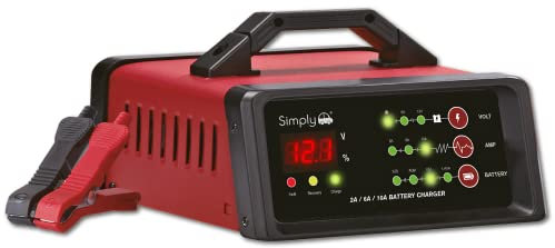 Simply BTC-6010 2/6/10Amp 6/12V Heavy Duty Smart Battery Charger - 200AH - LED Output Display - Adjustable - Portable Design