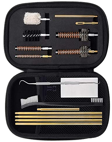 MOCNT 17 Piezas Universal Kit de Limpieza de Pistola Herramientas de Limpieza Pistola Rifle Cepillos Limpias Kit Tubo Trapeador Cepillo .22/.357/.38/9mm/.40/.45